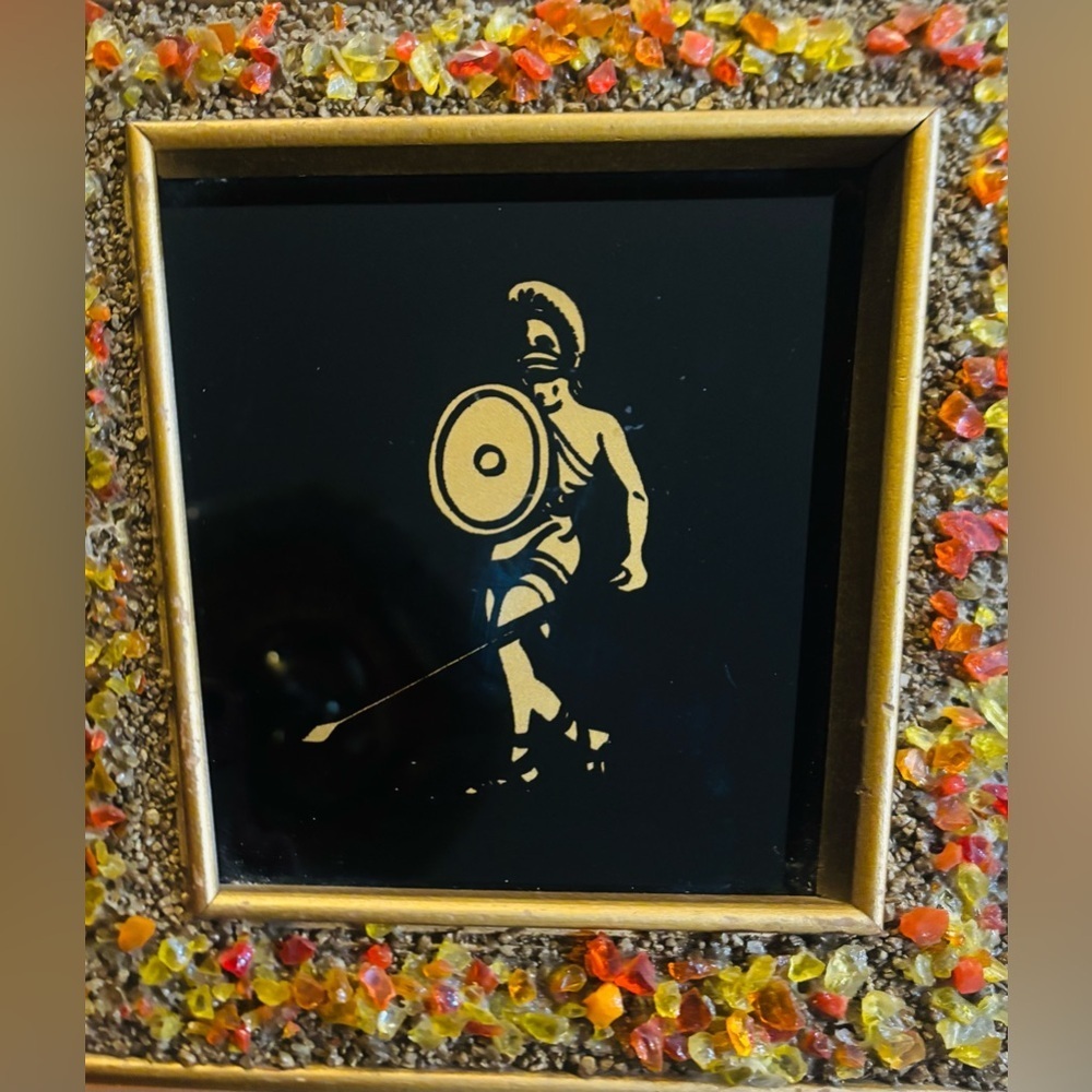 Beautifully Gold Framed Silhouette of a Spartan Warrior in a Helmet Art